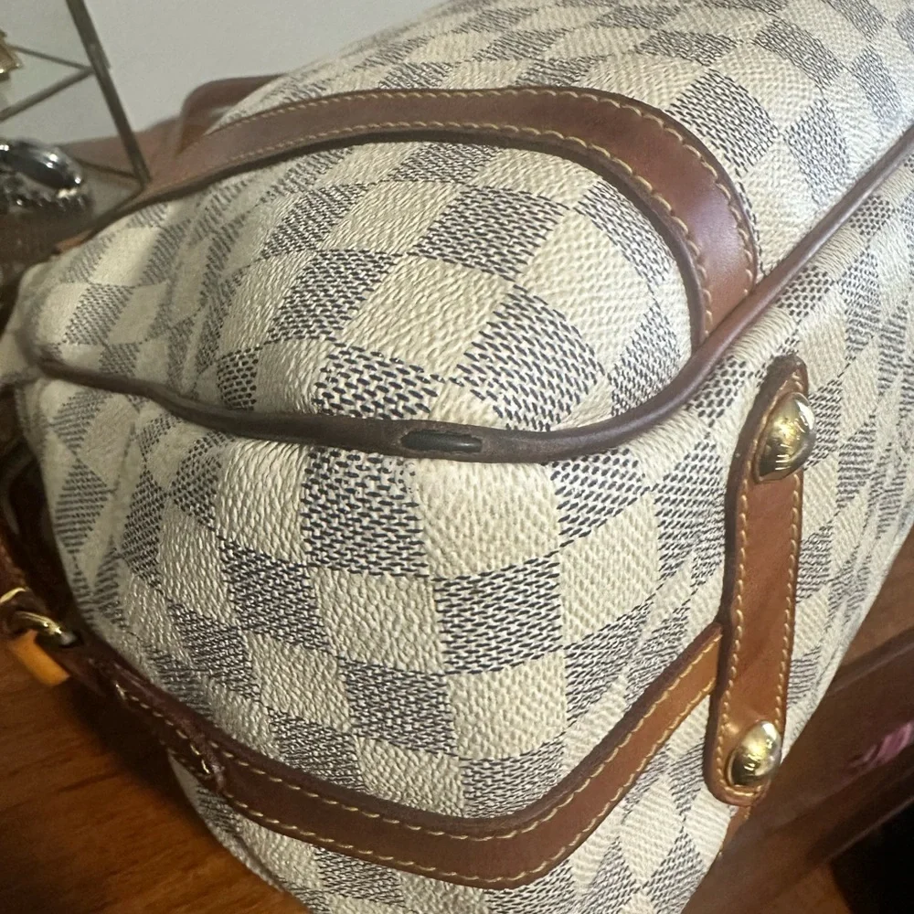Louis Vuitton Damier Azur Canvas Shoulder Bag with Natural Vachetta Trim